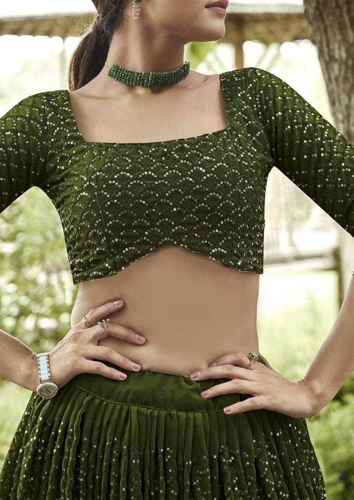 Georgette Lehenga Mehendi - MYLUXURY LANE ENTERPRISE